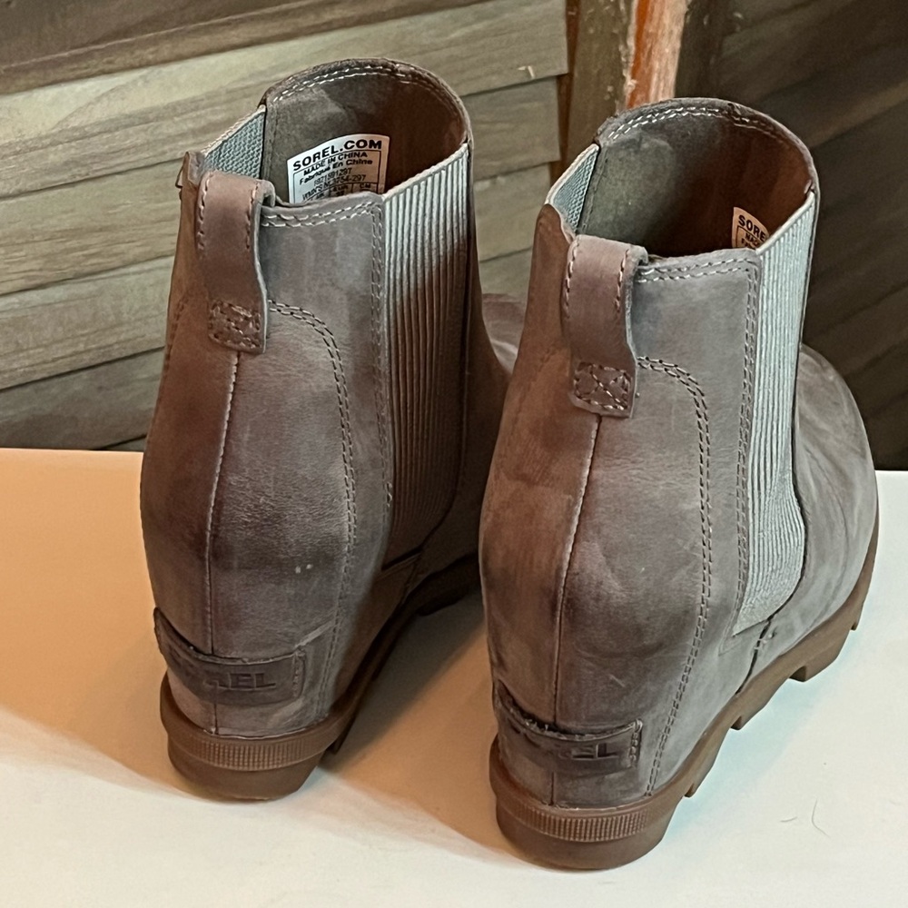 Sorel Taupe Suede Wedge Chelsea Ankle Boots - Picture 2 of 4